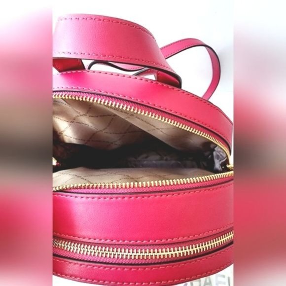 Michael Kors JACEE Carmine Pink LEATHER Backpack & Card Case BUNDLE NWT! - Picture 8 of 15